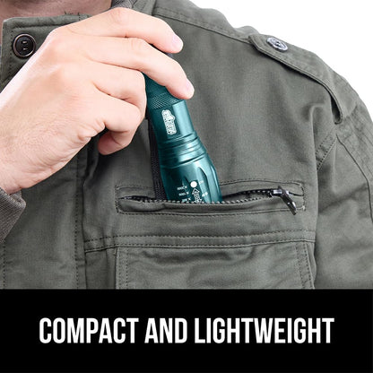 GORILLA GRIP Powerful LED Tactical Flashlight, 750 FT High Lumens 5 Adjustable Modes, Water Resistant, Ultra Bright Zoom Flashlights, Small Mini Flash Light, Camping, Night Dog Walking, 2 Pack Teal
