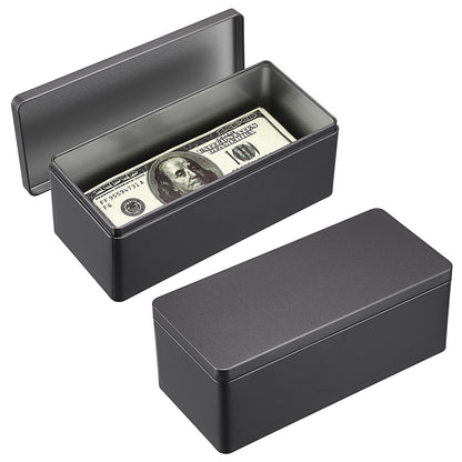 Hipiwe 2 Packs Black Metal Cash Box Rectangular Money Organizer with Lid Currency Storage Box Empty Box Container for Coin Bill Dollar Stamp Jewelry
