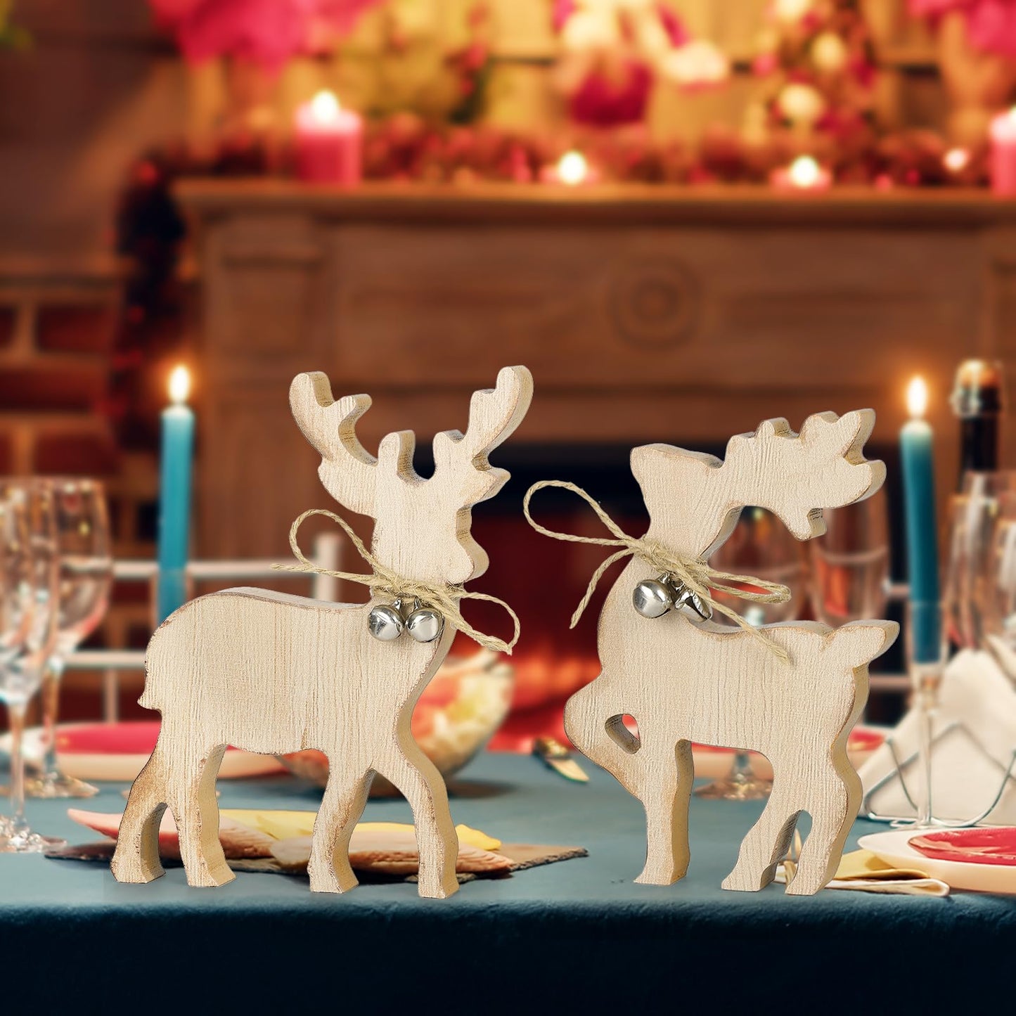 COCHIE Cute Christmas Tiered Tray Decor Indoor, Wooden Reindeer Christmas Tabletop Decorations and Xmas Tree Centerpiece, Reindeer Sign Standing Elk Decor for Home Party Decorations (Brown)