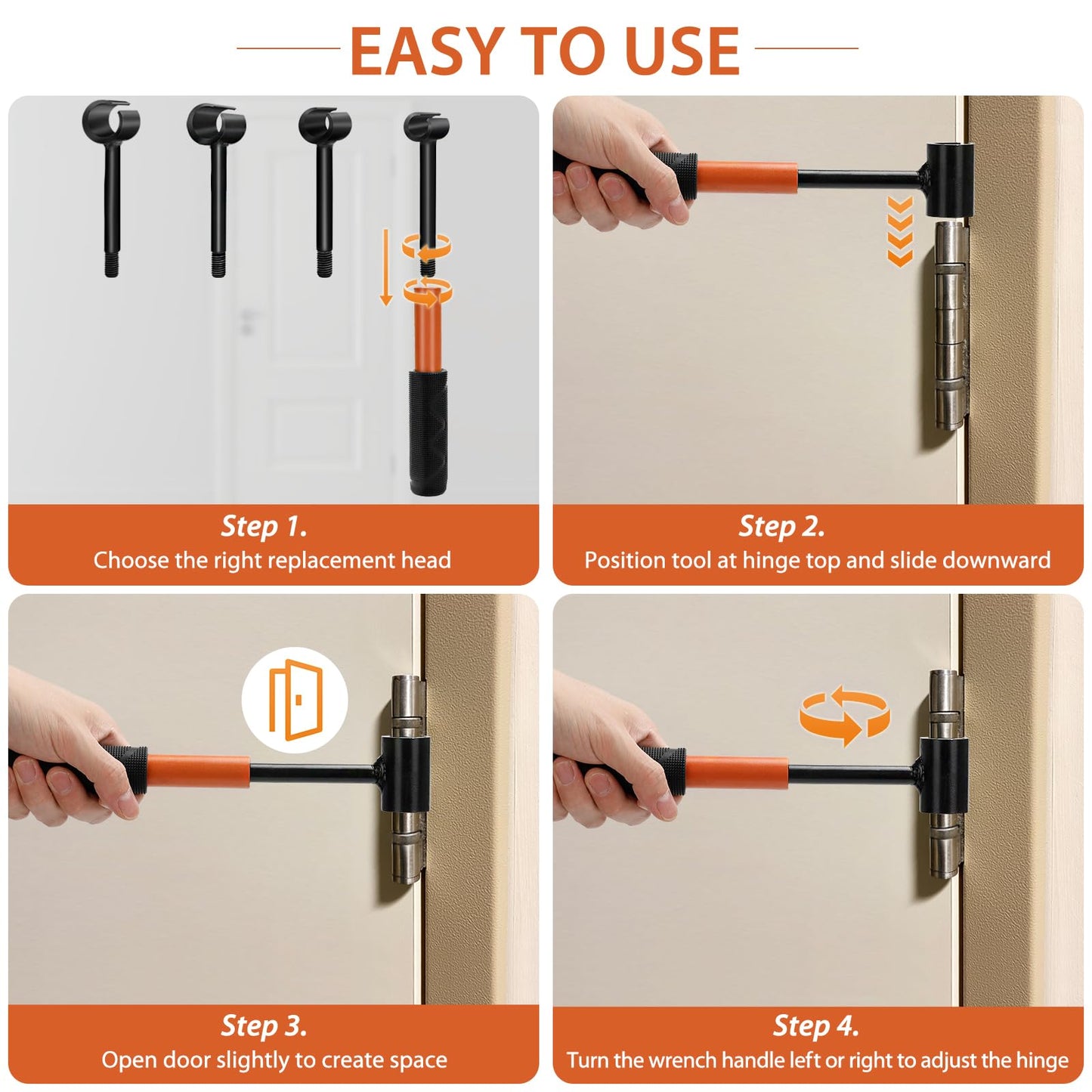 Door Hinge Adjustment Tool Kit, 4 in 1 Hinge Gap Adjusting Wrench Set for Residential and Commercial Use, Door Gap Adjustment Tool, Heavy Duty Door Hinges Repair Wrench with Rubber Grip