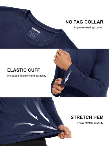 MAGCOMSEN Men's Long Sleeve Shirts Rash Guard Swim UPF 50+ UV Sun Protection Athletic Shirts for Hiking, Running, Workout Navy