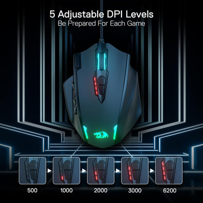 Redragon M913 Impact Elite Wireless Gaming Mouse, 16000 DPI Wired/Wireless RGB Mouse with 16 Programmable Buttons, 45 Hr Battery and Pro Optical Sensor, 12 Side Buttons MMO Mous