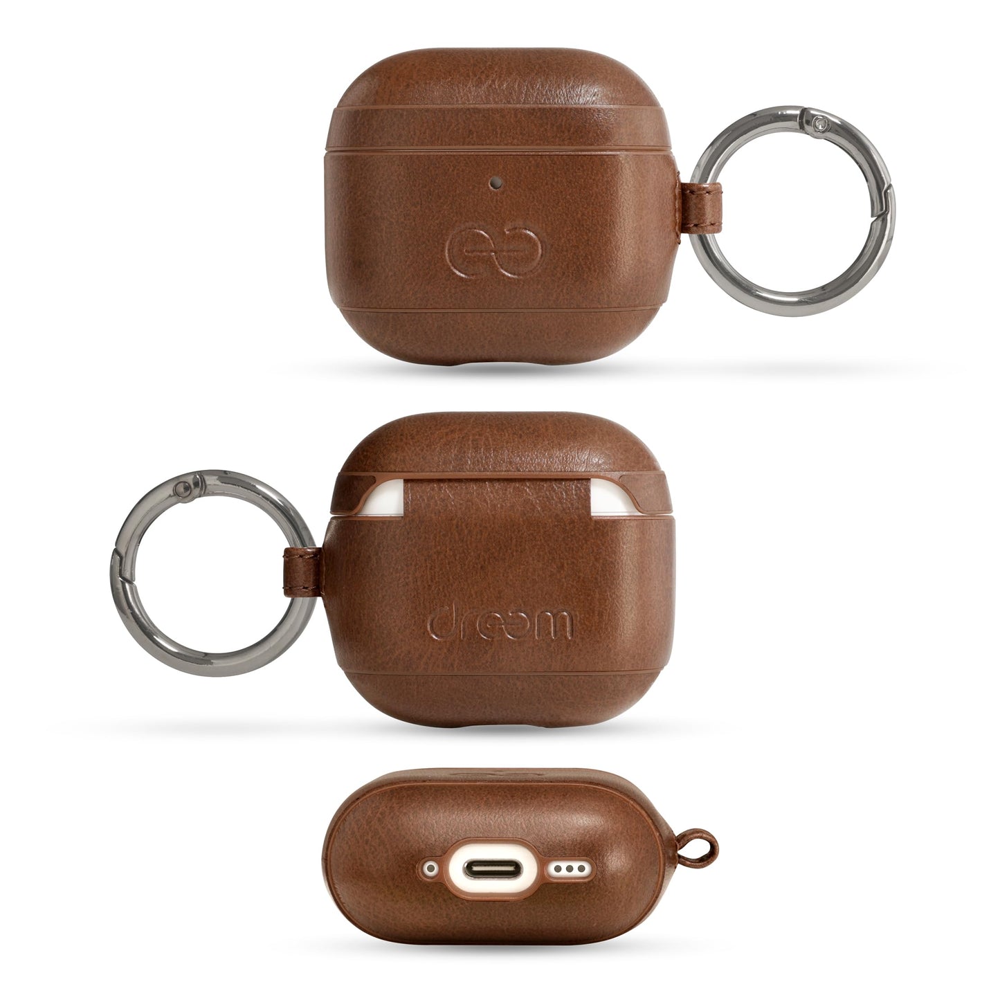 Dreem Om Case Cover with Keychain Clip Compatible with AirPods 4 for Apple AirPods 4th Generation, Vegan Leather AirPod Case for Men & Women, Luxury Earbuds Accessory for iPhone - Chocolate