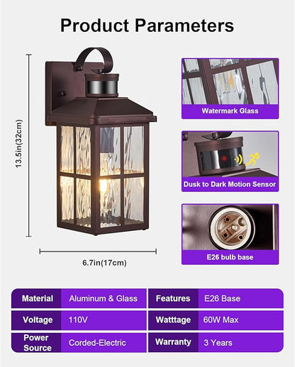 Motion Sensor Porch Light Dusk to Dawn Outdoor Wall Light Bronze Exterior Lighting Fixtures Modern Outside Wall Mount Coach Lamp for House Garage Patio Front Door