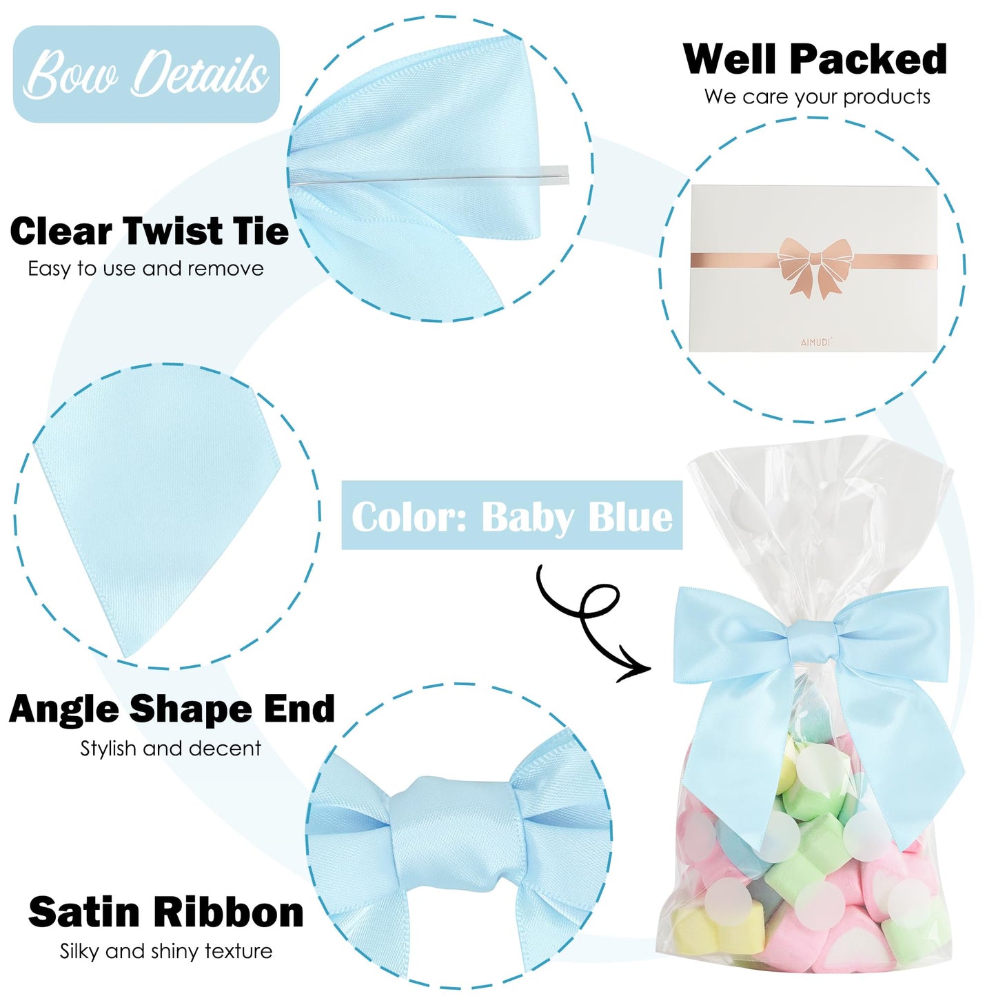 AIMUDI Blue Bows for Baby Shower 4.5" Pre-Tied Baby Blue Bows with Twist Ties Light Blue Ribbon Bows for Crafts Premade Bows for Gift Wrap Christmas Tree Wedding Decor Gender Reveal Party - 36 PCs