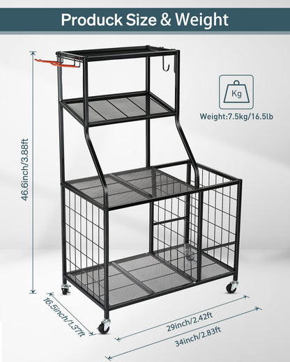 Weight Rack For Dumbbells Storage - Home Gym Storage Yoga Mat Storage Rack Workout Equipment Storage Rack for Kettlebells, Multifunction Exercise Equipment Gym Rack Organizer with Wheels and Hooks