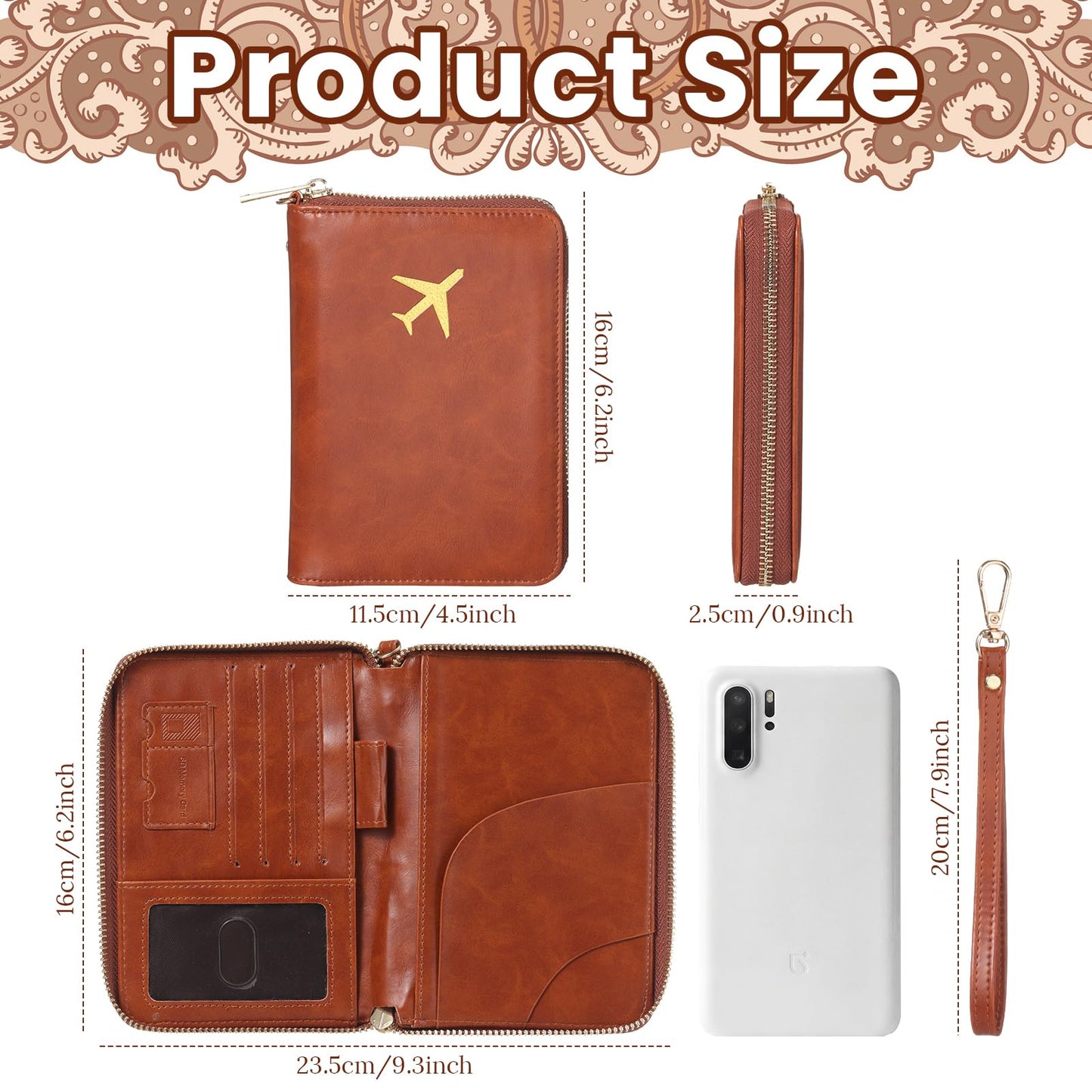 SilTriangle 2 Pcs Leather Passport Holder Cover for Travel with Safe Zipper Closure, Premium Passport Wallet Waterproof Rfid Blocking Card Case for Travel Family Women Men(Black,Brown)