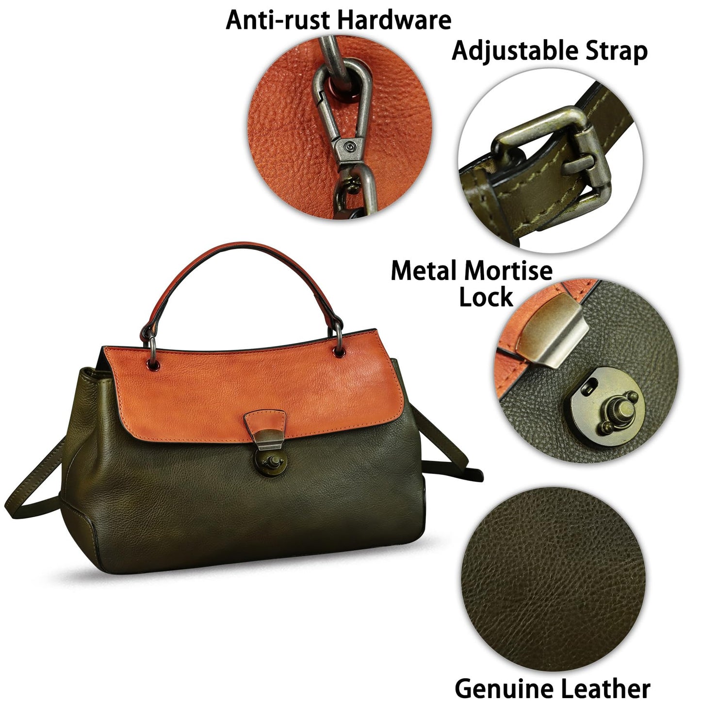Genuine Leather Handbag Satchel for Women Retro Leather Crossbody Bag Pouch Vintage Ladies Handbag Purse (GreenRF)