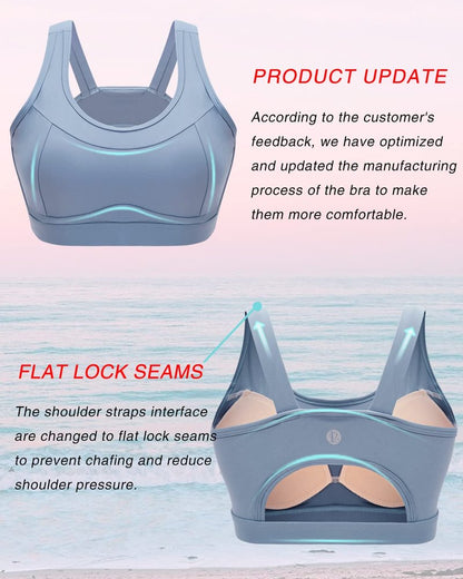 RUNNING GIRL High Impact Sports Bras for Women,Racerback Running Bra Workout Crop Tank Tops Longline Sports Bra Push up(WX2667 Blue,M)