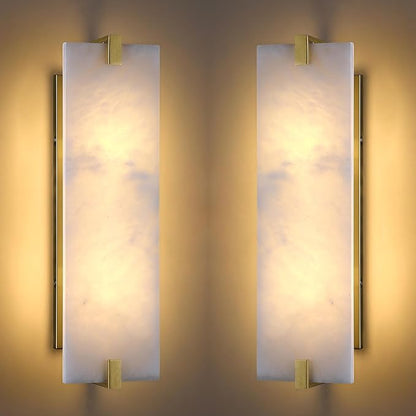 2 Pack 2 Light Square 18.86" Alabaster Marble Bathroom Wall Sconce Modern Concise Style Wall Light Fixture,Gold Finish for Bedroom Hallway Bedside