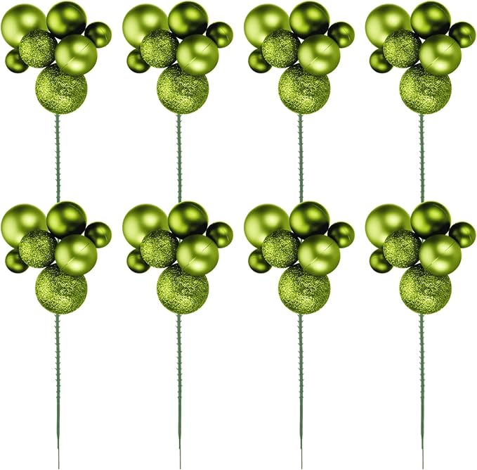 8 Pcs Fruit Green Christmas Tree Picks 7.87 Inch Christmas Balls Ornaments Xmas Hanging Peppermint Decorations for Xmas Tree Topper DIY Wreath Holiday Floral Vase Fillers Crafts Home Decor