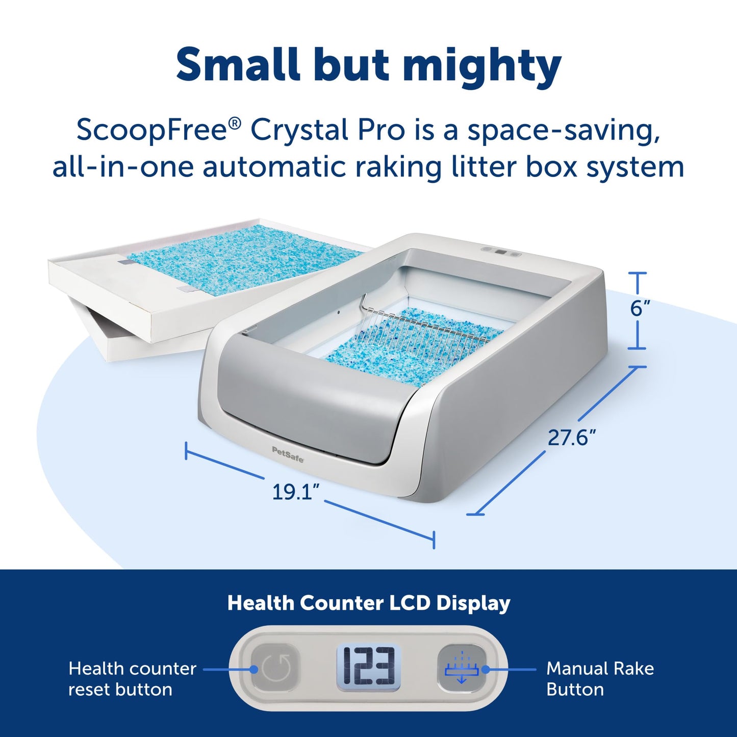 PetSafe ScoopFree Crystal Pro Legacy Automatic Self-Cleaning Cat Litter Box – Includes 1 Disposable Crystal Litter Tray – Advanced Odor Control – Not Enclosed – Gray (PAL00-16805)