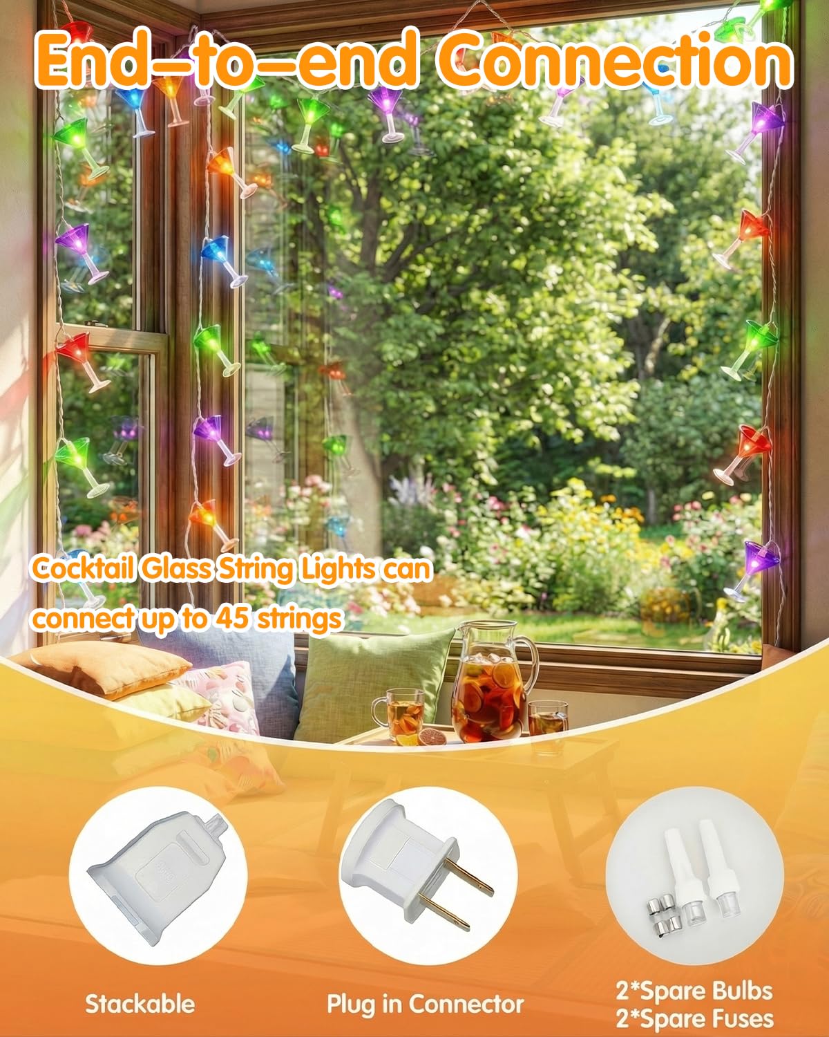 SUNSGNE LED Summer Decorative Indoor String Lights, 8.5ft Margarita Cup Hanging String Lights, Plug in Warm White Fairy Light String for Outdoor Party Birthday Holiday Bistro Bar Decorations