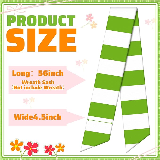 Wreath Sash for Front Door Wreath Satin Sash Blank Sashes Embroidery Monogram Yard Doorway Indoor Outdoor Wall Ribbon Bow Home Decor(Green,White,Fresh Stripes)