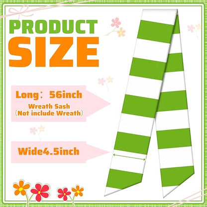 Wreath Sash for Front Door Wreath Satin Sash Blank Sashes Embroidery Monogram Yard Doorway Indoor Outdoor Wall Ribbon Bow Home Decor(Green,White,Fresh Stripes)