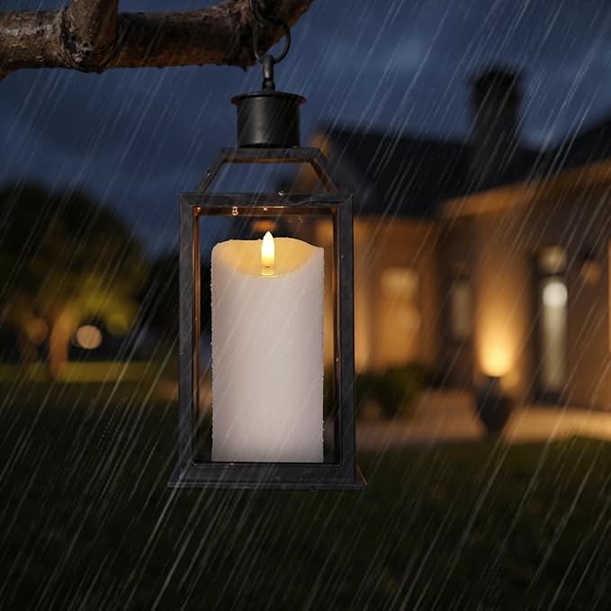 Outdoor Flameless Candles with Remote Timer - Waterproof Realistic Flickering LED Pillar Electric Battery Operated Fake Candle for Holiday Home Wedding Fireplace Decor - Ivory White 2 Pack (6"6")