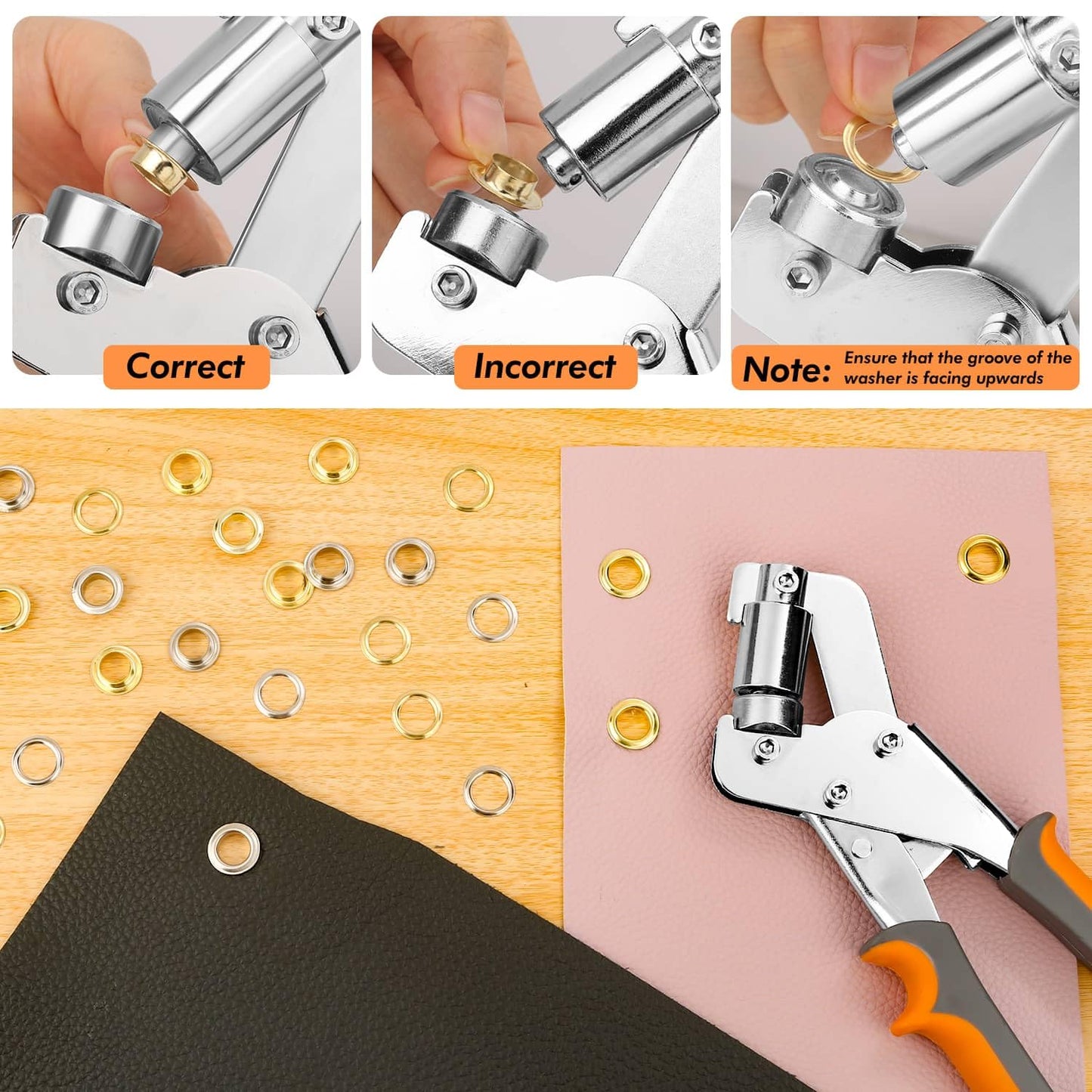 Grommet Tool Kit 3/8 Inch with 800 Pcs Eyelets Grommets and Storage Bag, Handheld Metal Grommet Kit Tarp Grommet Maker Kit Grommet Pliers Punch for Tarps Fabric Leather