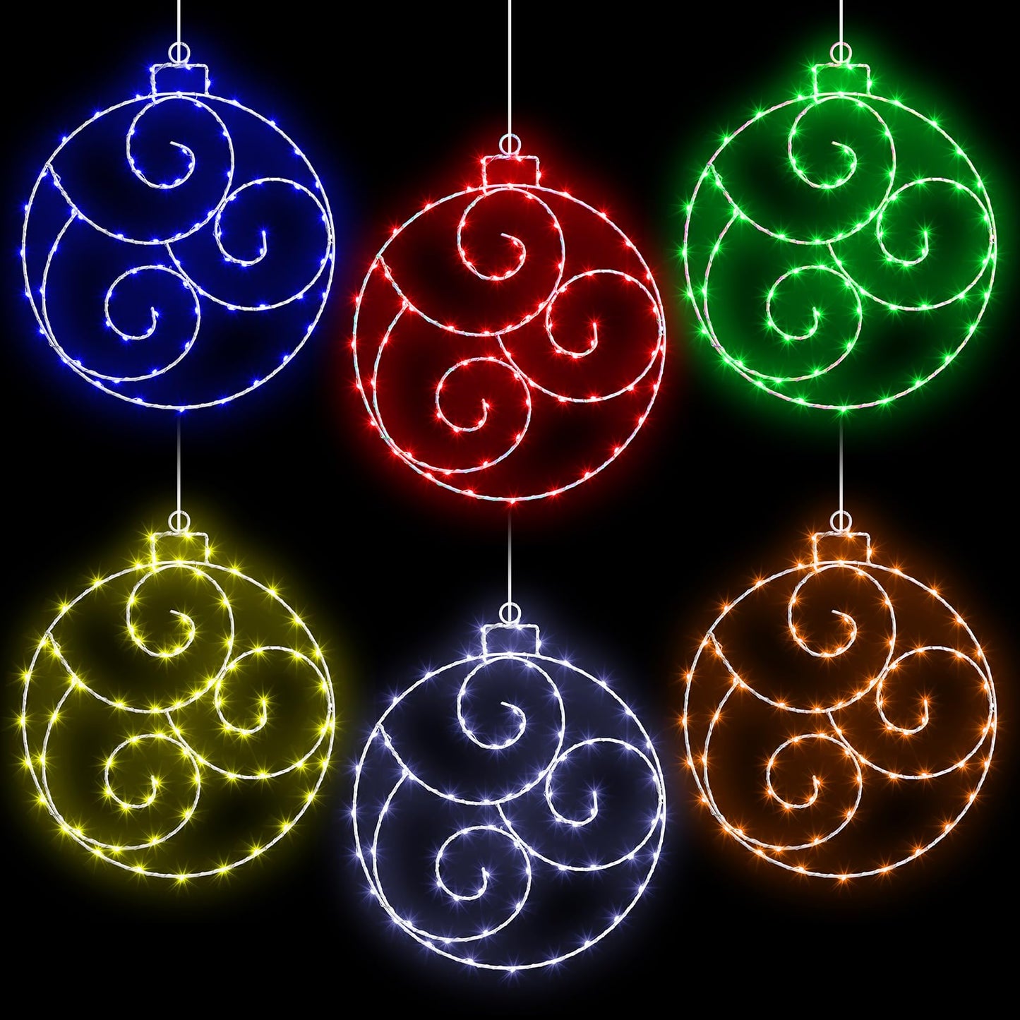 6 Pcs 12 Inch Solar Christmas Outdoor Light Decoration Christmas Hanging Ball LED Waterproof 60 Light with 8 Flicker Modes for Garden Tree Holiday Party Fireplace Decor