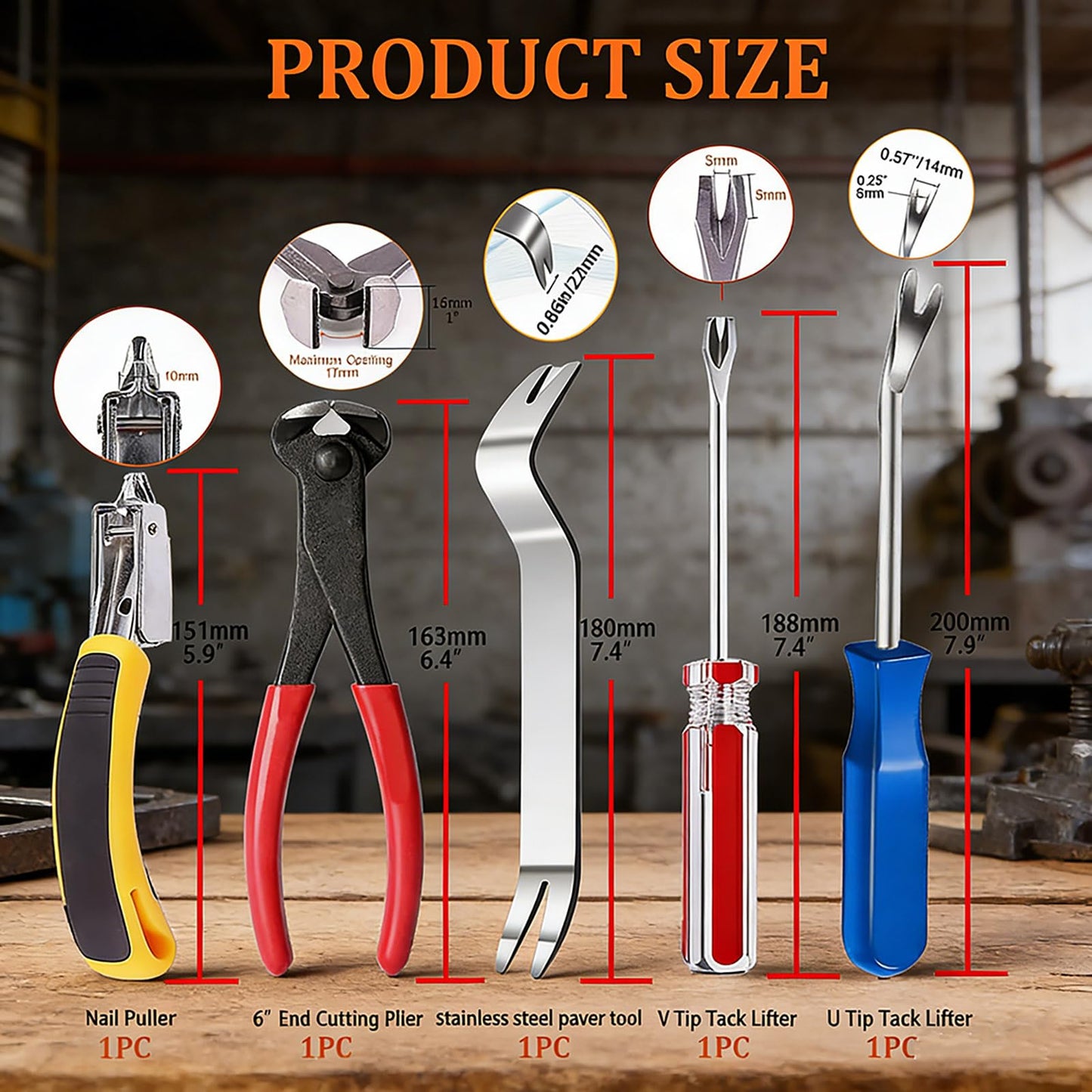 Upholstery Staple Remover Tack Puller Nail Remover Tool Set Nail Puller Plier, Staple Puller, Tack Lifter, Fastener Remover, for Furniture Floor Wall Wooden Case Car Photo Frame (5 pcs)
