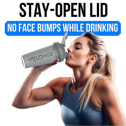 VELOMIX -4 Pack- 28 oz Protein Shaker Bottles for Protein Mixes - 4x Wire Whisk | Leak Proof Shaker Cups for Protein Shakes | Stackable Protein Shaker Bottle Pack (A1) Silver Aurora