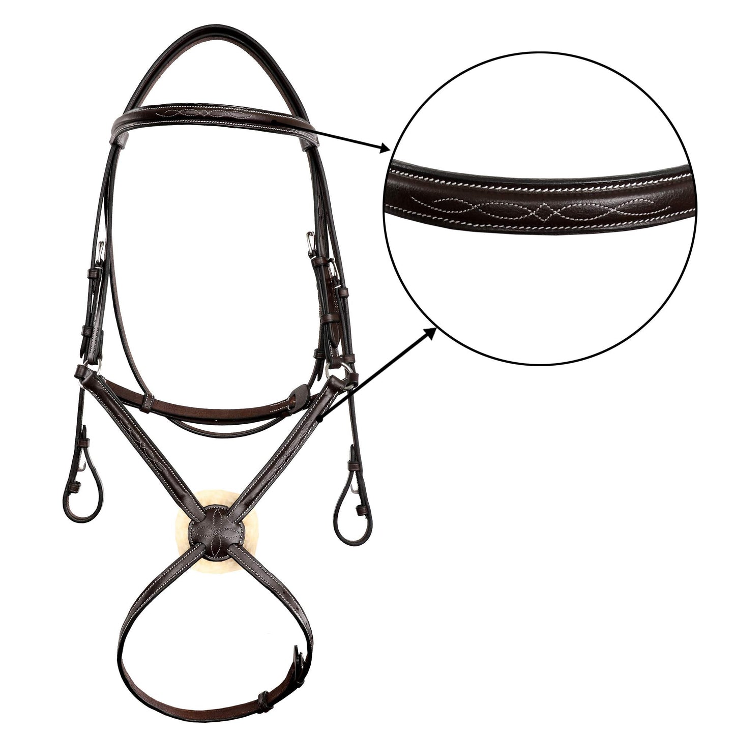 Exion Figure 8 Horse Bridle with Leather Laced Reins | English Jumping Bridle with Figure 8 Noseband | Black, Brown Equestrian Bridle for Horses, Cob, Pony & Oversize