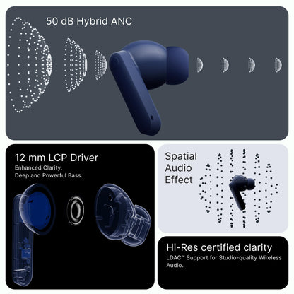 CMF Buds 2 Plus Wireless Earbuds Adaptive Noise Cancelling, Hi-Res Audio Bluetooth Headphones, 12mm Drivers for Deep Bass, 50dB ANC 61.5H Playtime, Sport Ear Buds with 6 Mics, Light Grey