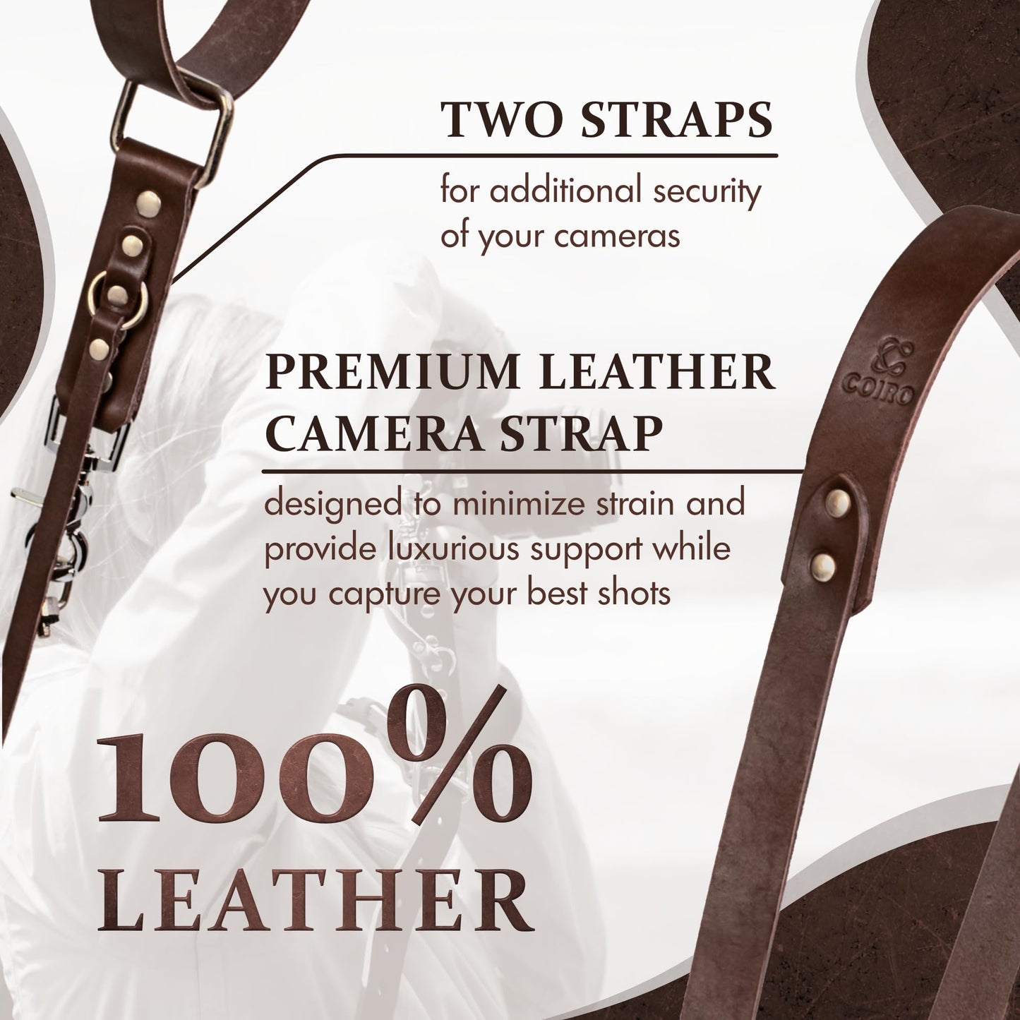 C Coiro Leather Camera Strap for One Camera - Professional Single Leather Harness Shoulder Strap Quick Release Gear DSLR/SLR, Camera Accessories for Photography, Brown
