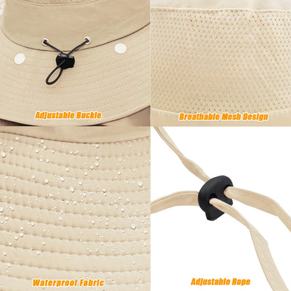 Fishing Hat for Men & Women, Outdoor UV Sun Protection Wide Brim Hat with Face Cover & Neck Flap (Beige)