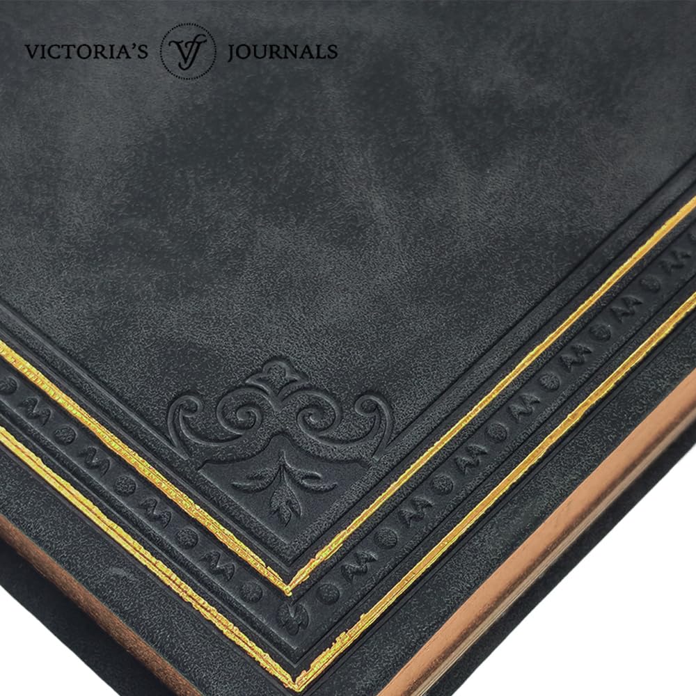 VICTORIA'S JOURNALS Leatherette Vintage Journal Hard Cover Lined Notebook Old Looking Travel Diary Black, 5.7'' x 8.1''