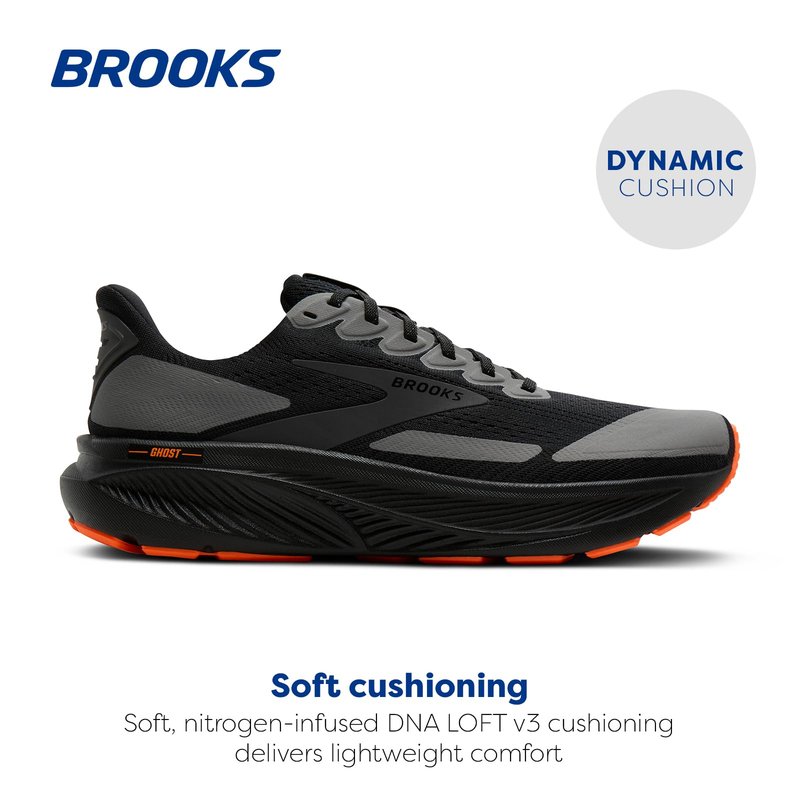 Brooks Men’s Ghost 17 Neutral Running Shoe - Black/Orange - 11 Medium