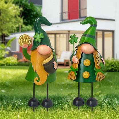 HONGLAND 18 Inch Spring Gnomes Outdoor Decor, 2Pcs Metal Gnomes Garden Stakes, Gnome Gifts for Women Outside Decorations for Yard Home Garden Lawn Patio