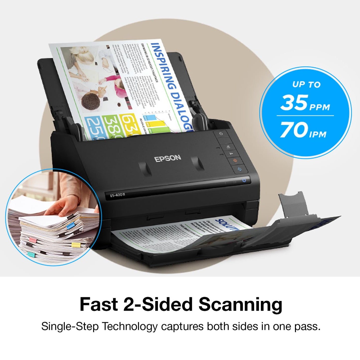 Epson Workforce ES-400 II Color Duplex Desktop Document Scanner for PC and Mac with Auto Doc Feeder (ADF), Image Adjustment Tools