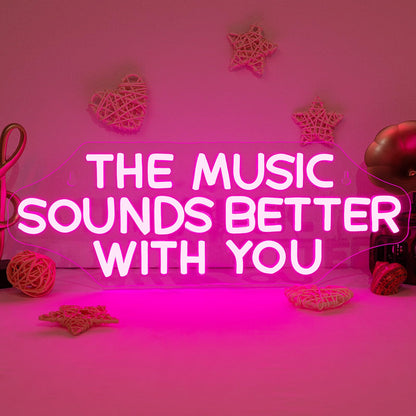 NOSUN The Music Sounds Better with You Neon Sign Romance Neon Signs for Wall Decor Led Neon Sign Aesthetic Room Decor for Teen Girls Neon Lights Signs for Bedroom Salon Party Pink Light