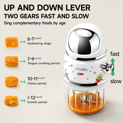 Baby Food Maker Mini Cute and Small Food Processor Puree Blender Grinder Chopper 1.2 Cup Glass Bowl with 6 Blade Electric (Spaceman-White(One Bowl))