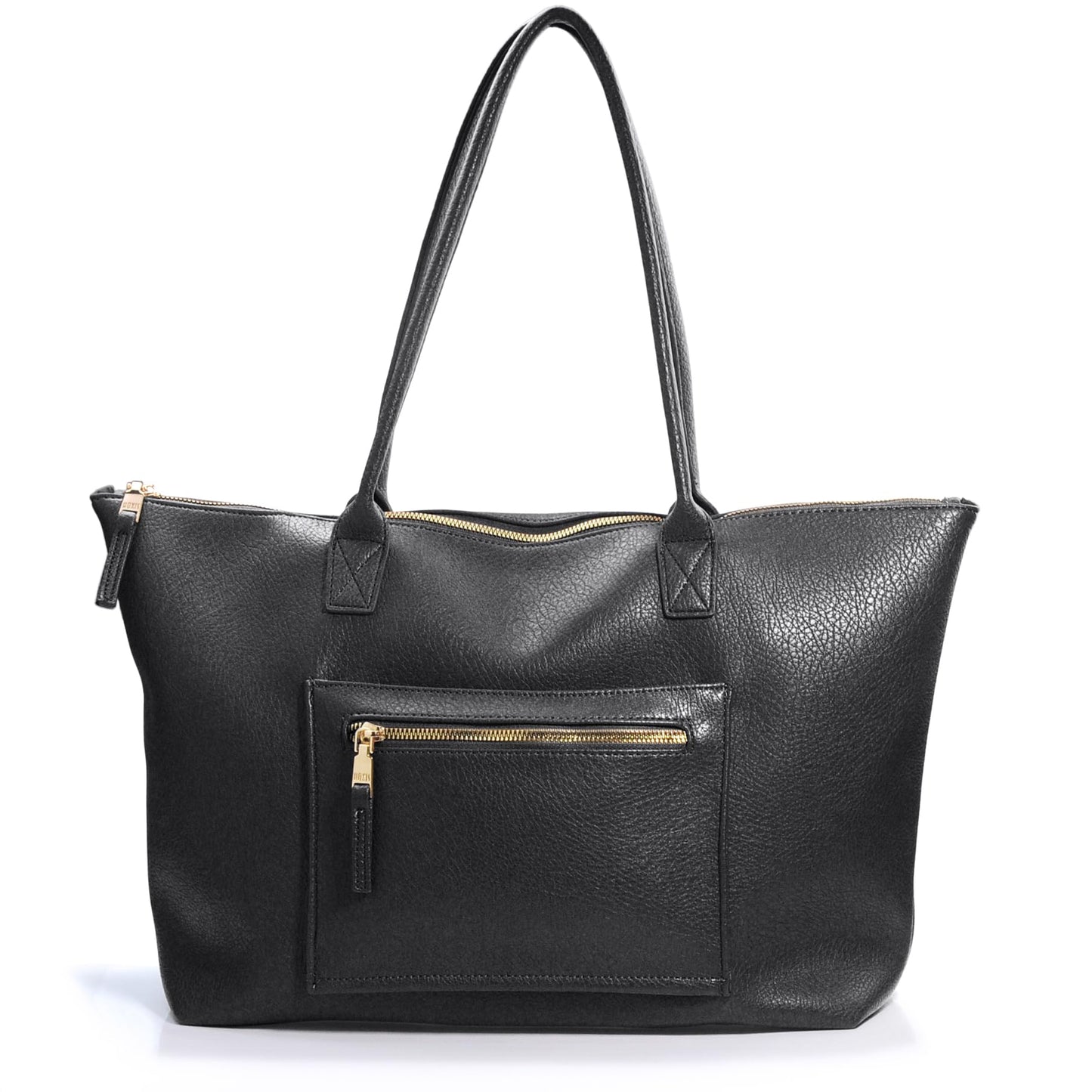Tote Bag for Women with Zipper Vegan Leather Handbag with Trolley Sleeve Travel Weekender Carryall Bag (Black)