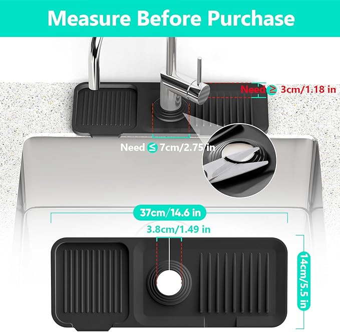 14.6'' Faucet Mat for Kitchen Sink Kitchen Sink Splash Guard Silicone Kitchen