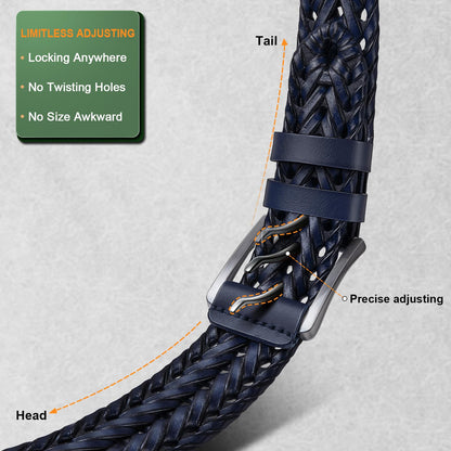 BULLIANT Men Belt, Braided Leather Belt Adjustable For Men Casual Jeans Golf 1 3/8"(Black/Blue,26"-30" Waist Adjustable)
