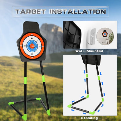 2 Pack Bow and Arrow Set with 29in Large Dart Board, LED Light Up Archery Set for Kids with 20 Suction Cup Arrows&12 Sticky Balls Standing Target Indoor Outdoor Toys Must Have for Boys Girls 3-12 yo