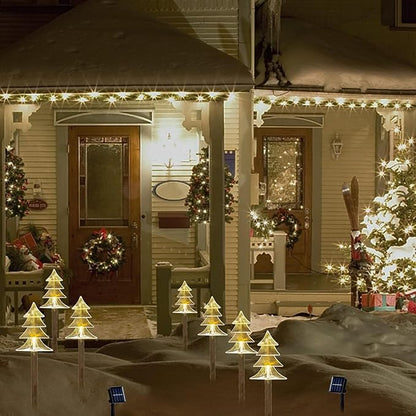 Christmas Solar Pathway Lights, Solar Tree Lights with Stake Landscape Lights Outdoor Waterproof Christmas Decorative Lights for Garden Yard Lawn Patio Walkway, 10 Pack