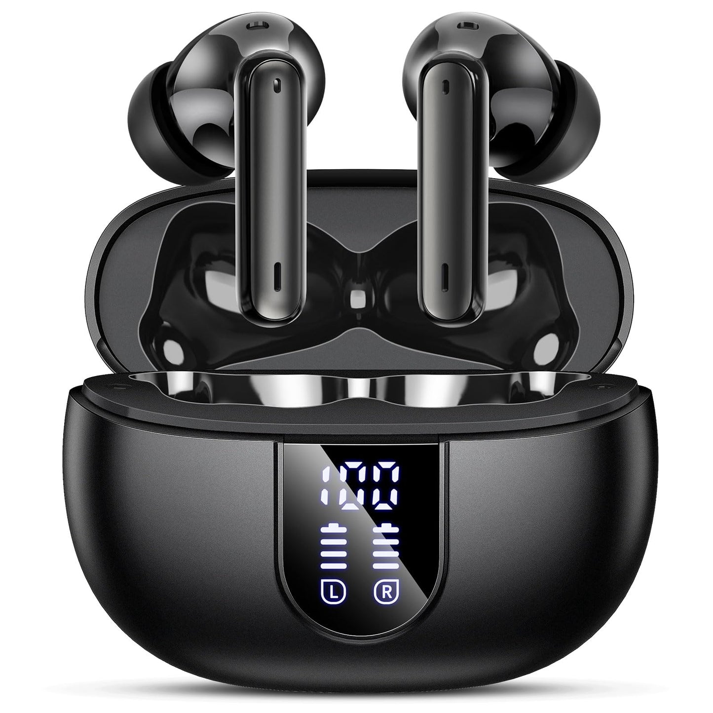 Wireless Earbuds, Bluetooth 5.3 Headphones 40Hrs Playtime Deep Bass Stereo in-Ear Earbud, LED Power Display, Call Noise Canceling Headphones with Mic, IP7 Waterproof Earphones for IOS Android Black