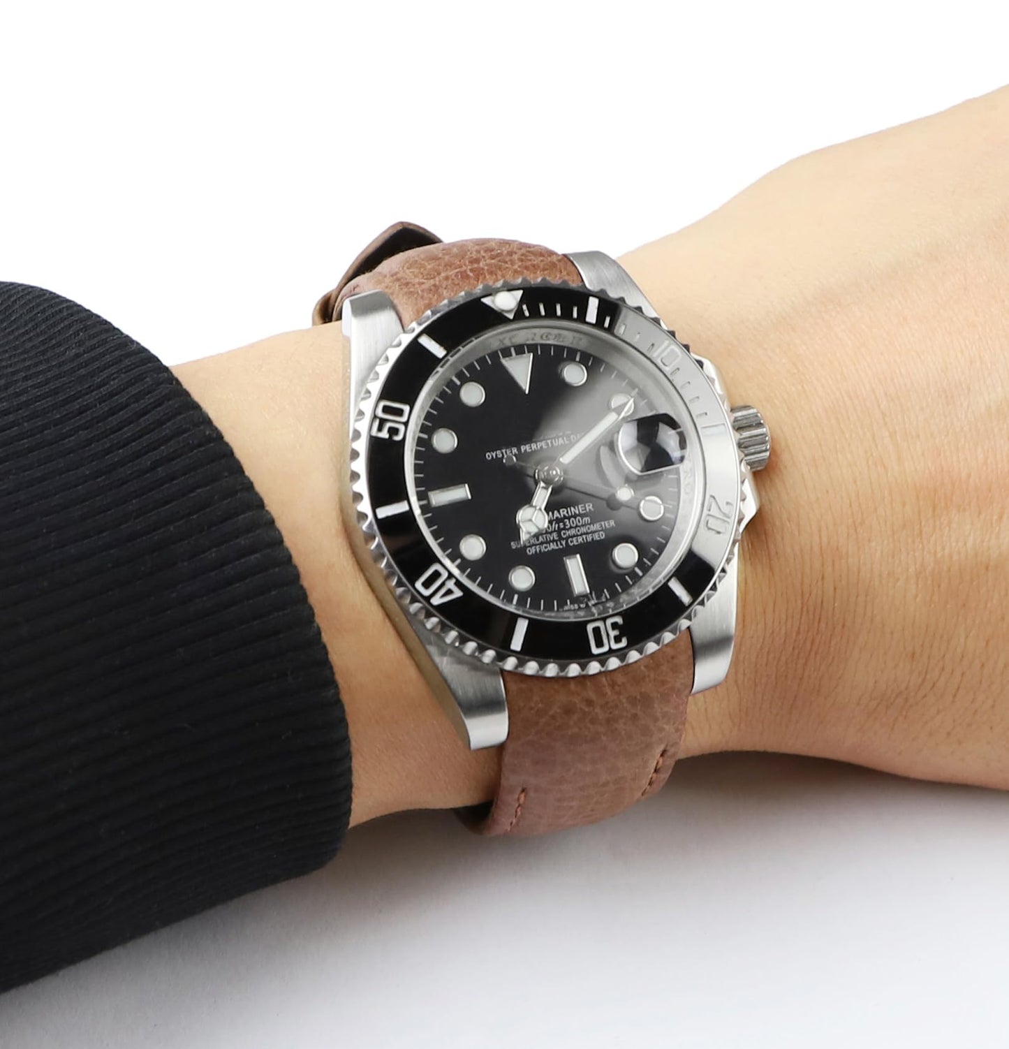 Sight Focus 20mm Curved End Retro Leather Watch Band for Rolex Submariner 40mm,Daytona,GMT-Master 40mm,Yacht-Master,Explorer I Leather Watch Strap Replacement Rolex Datejust Bracelet Men Women Brown
