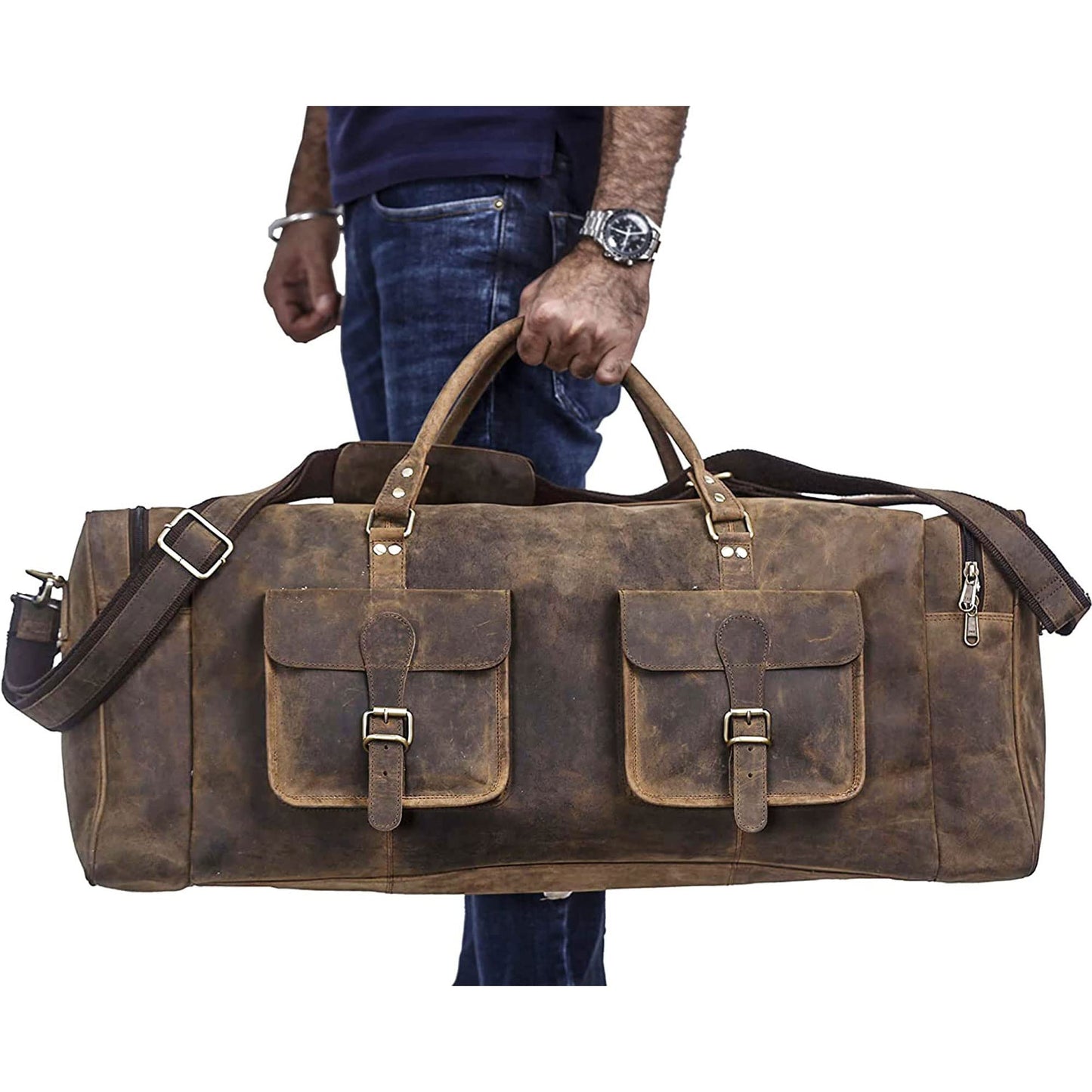 KomalC 24 inch Duffel Bag Travel Sports Overnight Weekend Leather Duffle Bag for Gym Sports Cabin Holdall bag