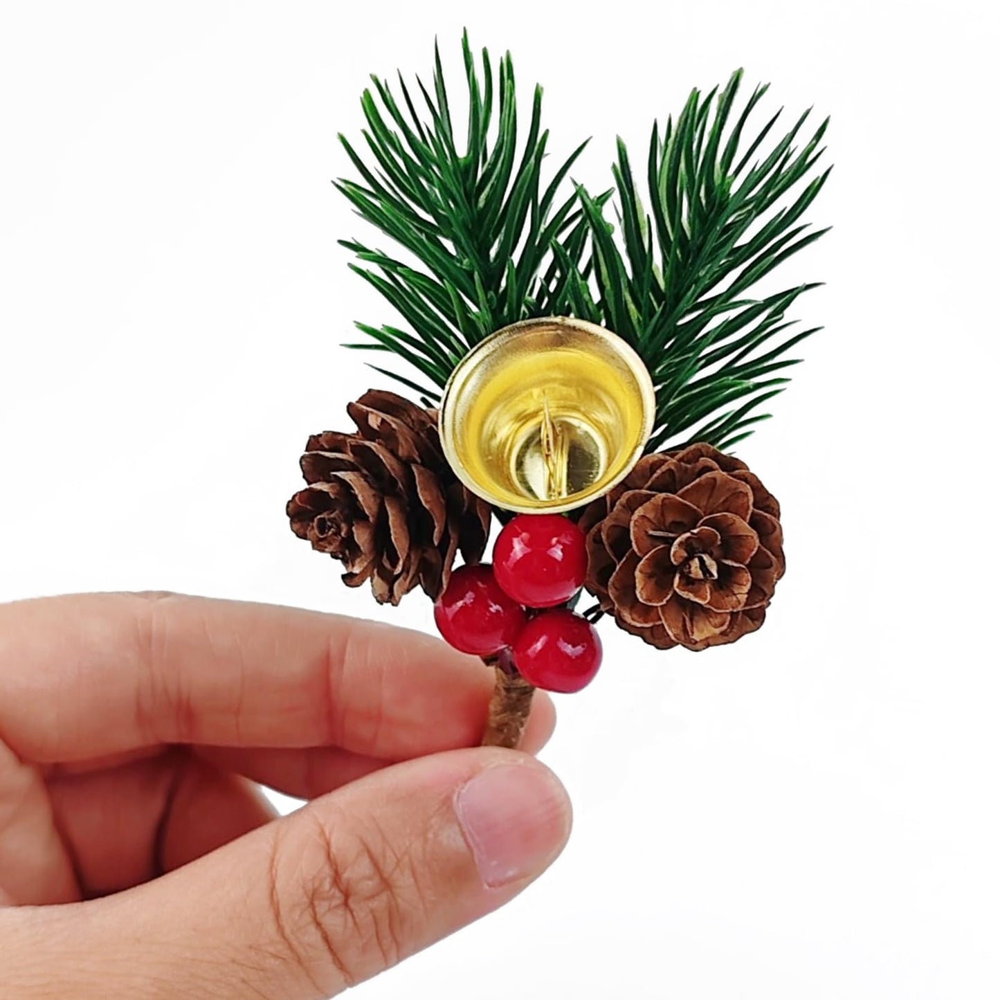 GXXMEI 25PCS Christmas Floral Pick with Jingle Bell, Pine Cone Holly Berry Stems for Crafts, Artificial Christmas Picks and Sprays for Christmas Home Decor, Garland, Wreath