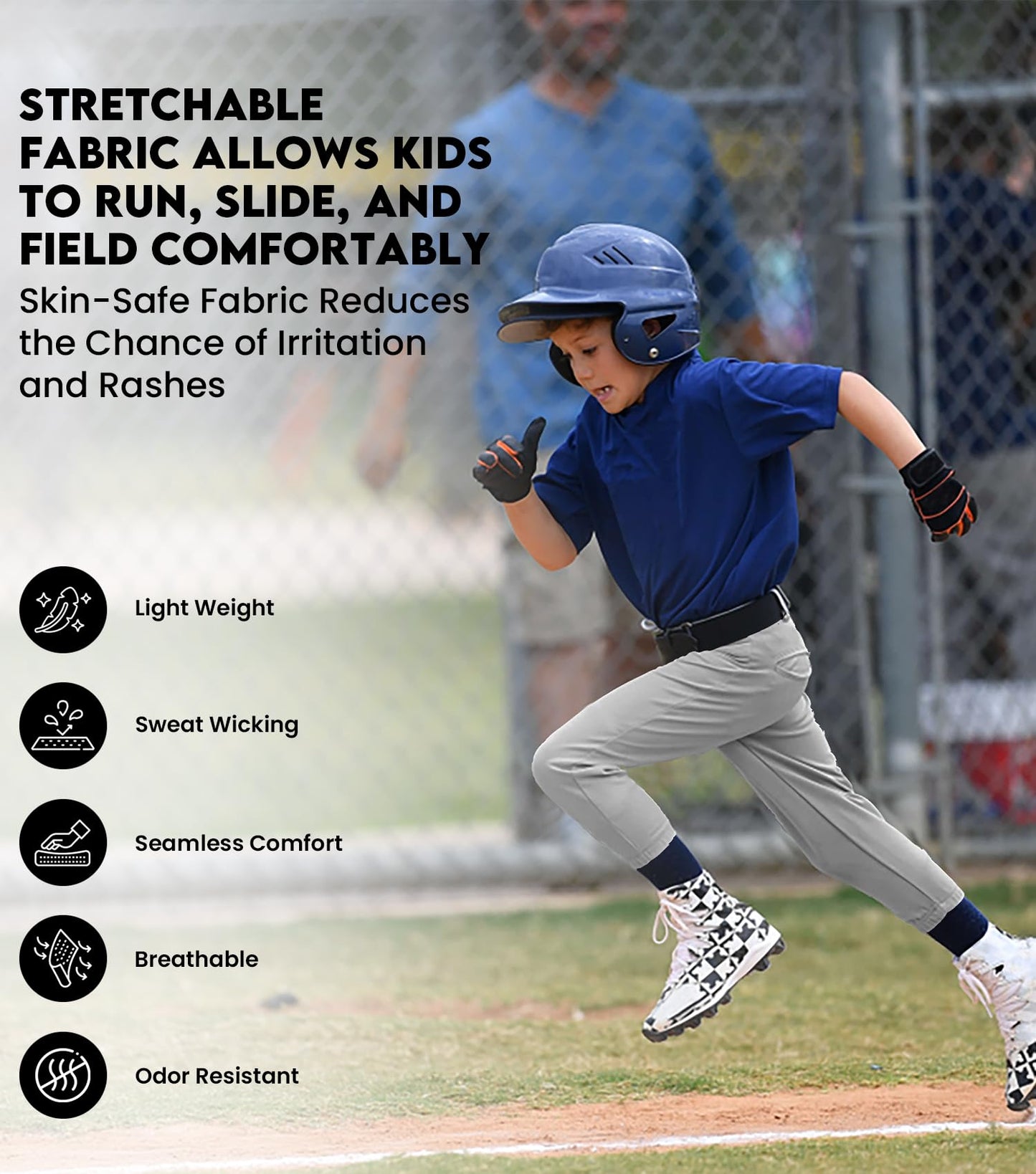 Penveer Youth Baseball Pants, Full Length Open Bottom Boys Baseball Pants with Durable Snap, Softball Pants, T Ball Pants (Black, YXS)
