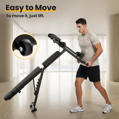 Steelite Adjustable Weight Bench for Home Gym, Foldable Workout Bench with Leg Extension and Leg Curl, 770 LBS Multi-Function Preacher Curl Weight Bench for Full Body Training Fitness, Incline Decline Flat Sit Up Bench Home Gym Equipment with Wheels for B