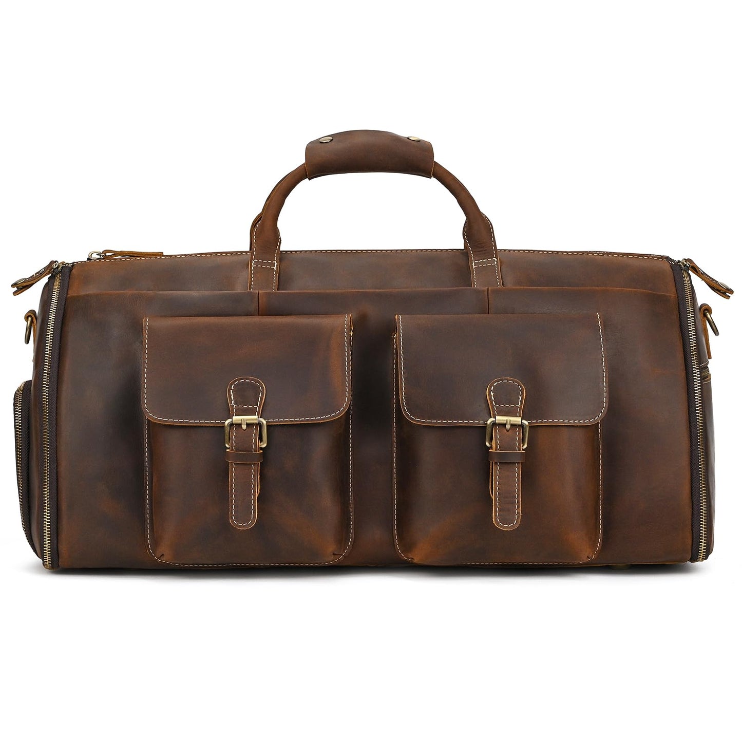 Leather Garment Bag for Men, Convertible Carry on Garment Duffel Bag for Travel Weekender Bag 2 in 1 Hanging Suitcase Suit Bag