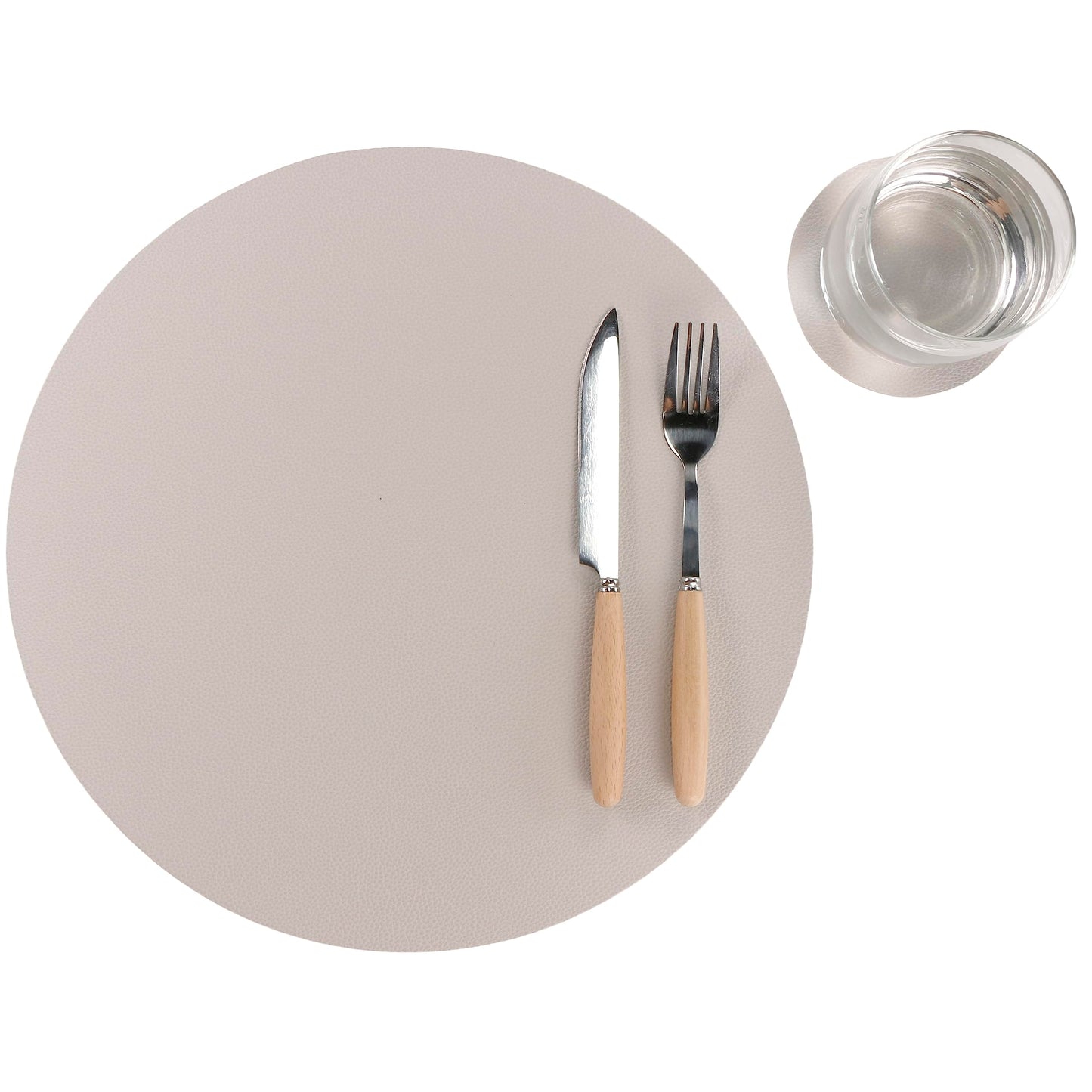 Wipeable Placemats and Coasters Leather Table Mats Waterproof Heat-Resistant Easy to Clean for Dining Table Set Kitchen Table Set of 6, Taupe