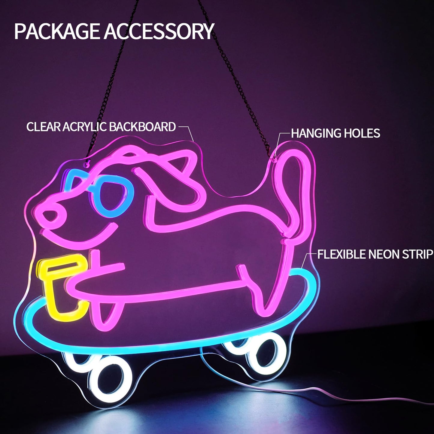 Runalosa Skateboarding Dachshund Neon Sign Dimmable Skateboard Dog Neon Light Sign for Wall Decor Cute Led Signs for Bar Cafe Party Bedroom Pet Shop Kids Room Decor Birthday Gift 16.5" x 12.2"