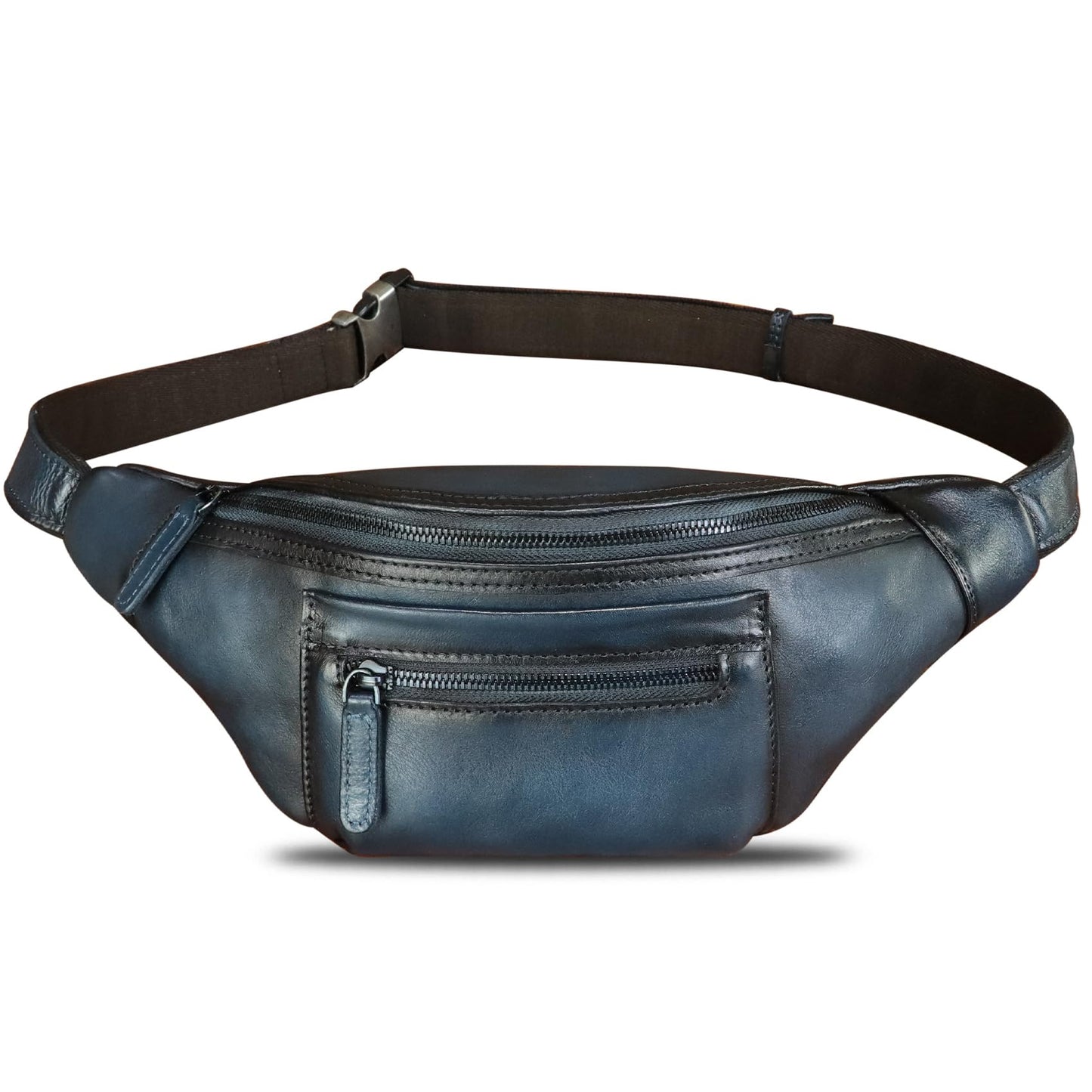 Genuine Leather Fanny Pack for Men and Women Vintage Handmade Leather Waist Bag Sling Backpack Hip Purse Crossbody Bag (Blue)