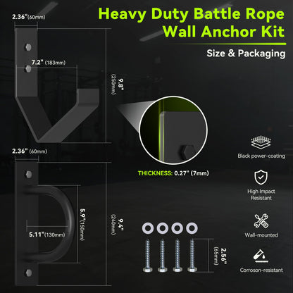 NUMAKY Heavy Duty Battle Rope Wall Anchor with Storage Hook – Includes Screws & Washers for Secure Mounting | Durable Steel Battle Rope Holder for Home and Gym Use